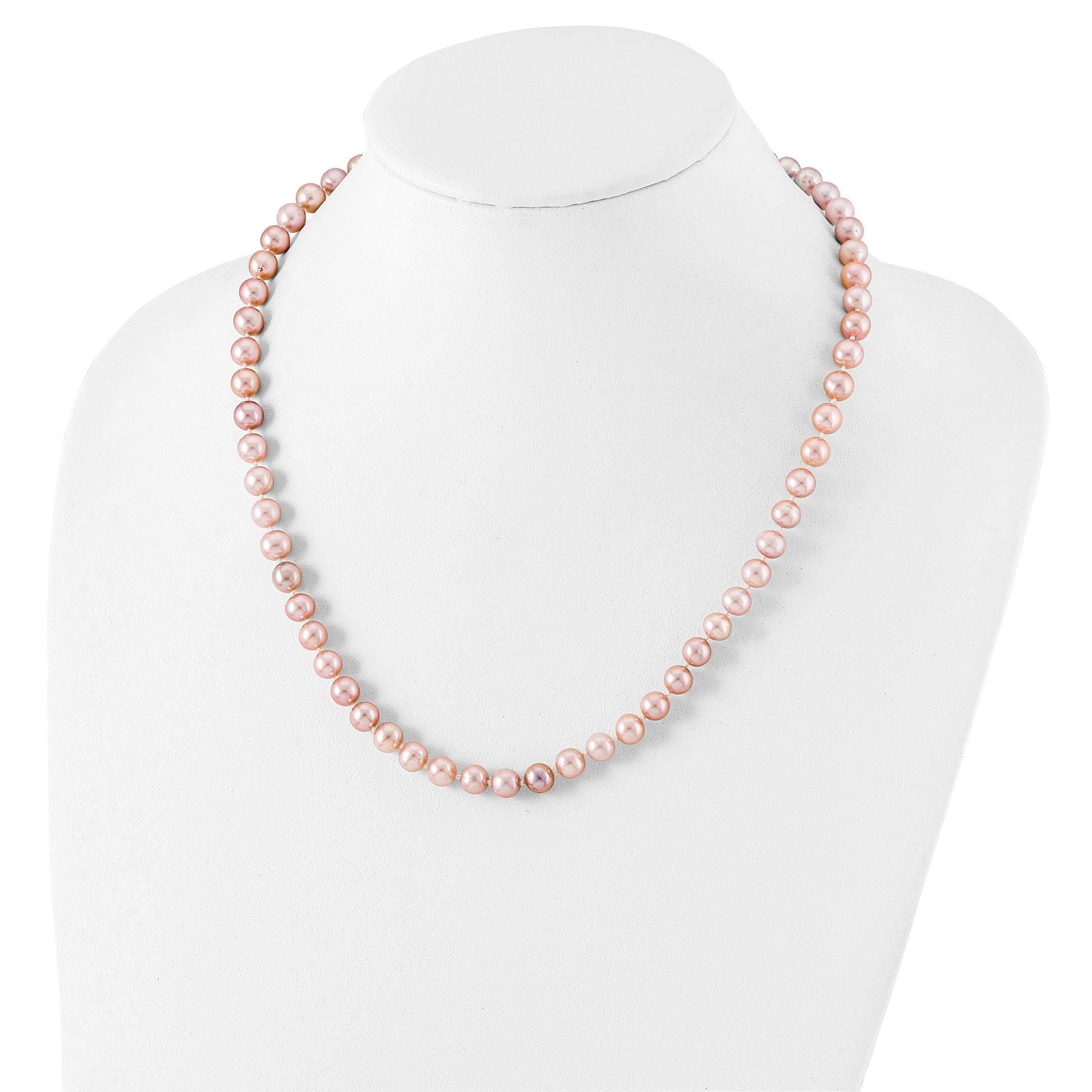 Sterling Silver Rhodium-plated 7-8mm Purple Near-Round Freshwater Cultured Pearl 20 inch Necklace