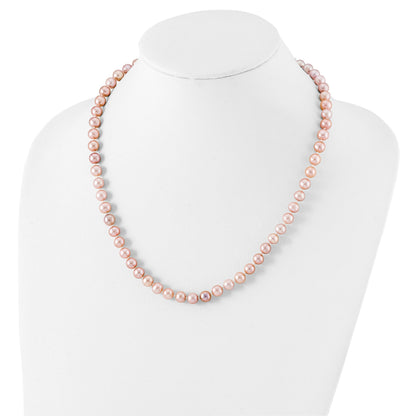 Sterling Silver Rhodium-plated 7-8mm Purple Near-Round Freshwater Cultured Pearl 20 inch Necklace
