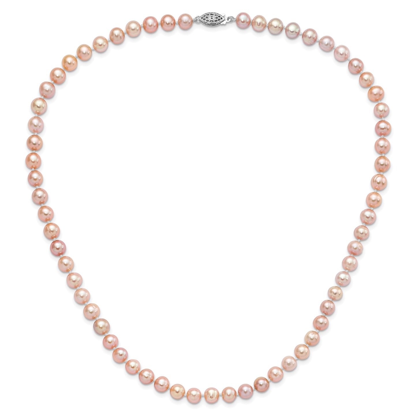 Sterling Silver Rhodium-plated 7-8mm Purple Near-Round Freshwater Cultured Pearl 20 inch Necklace