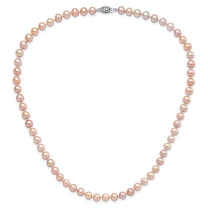 Sterling Silver Rhodium-plated 7-8mm Purple Near-Round Freshwater Cultured Pearl 20 inch Necklace