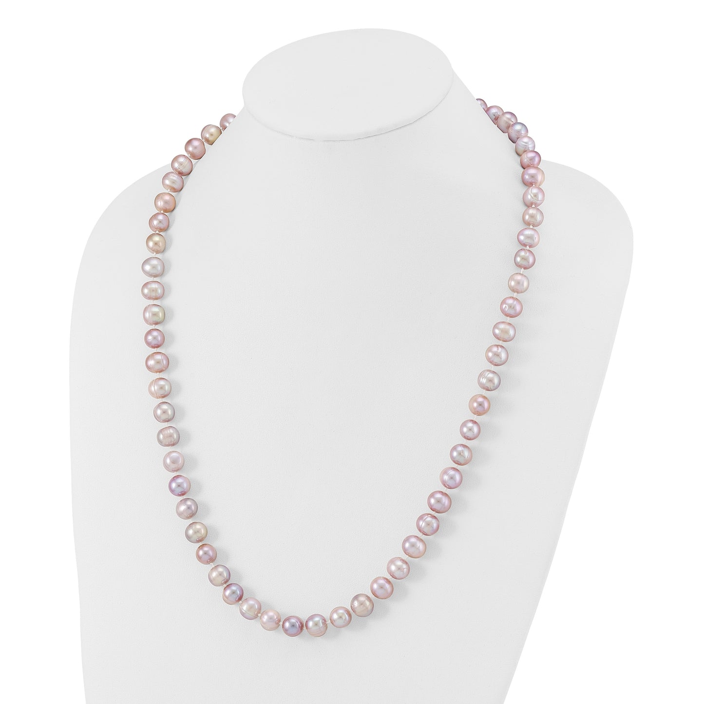 Sterling Silver Rhodium-plated 9-10mm Purple Near-Round Freshwater Cultured Pearl 24 inch Necklace