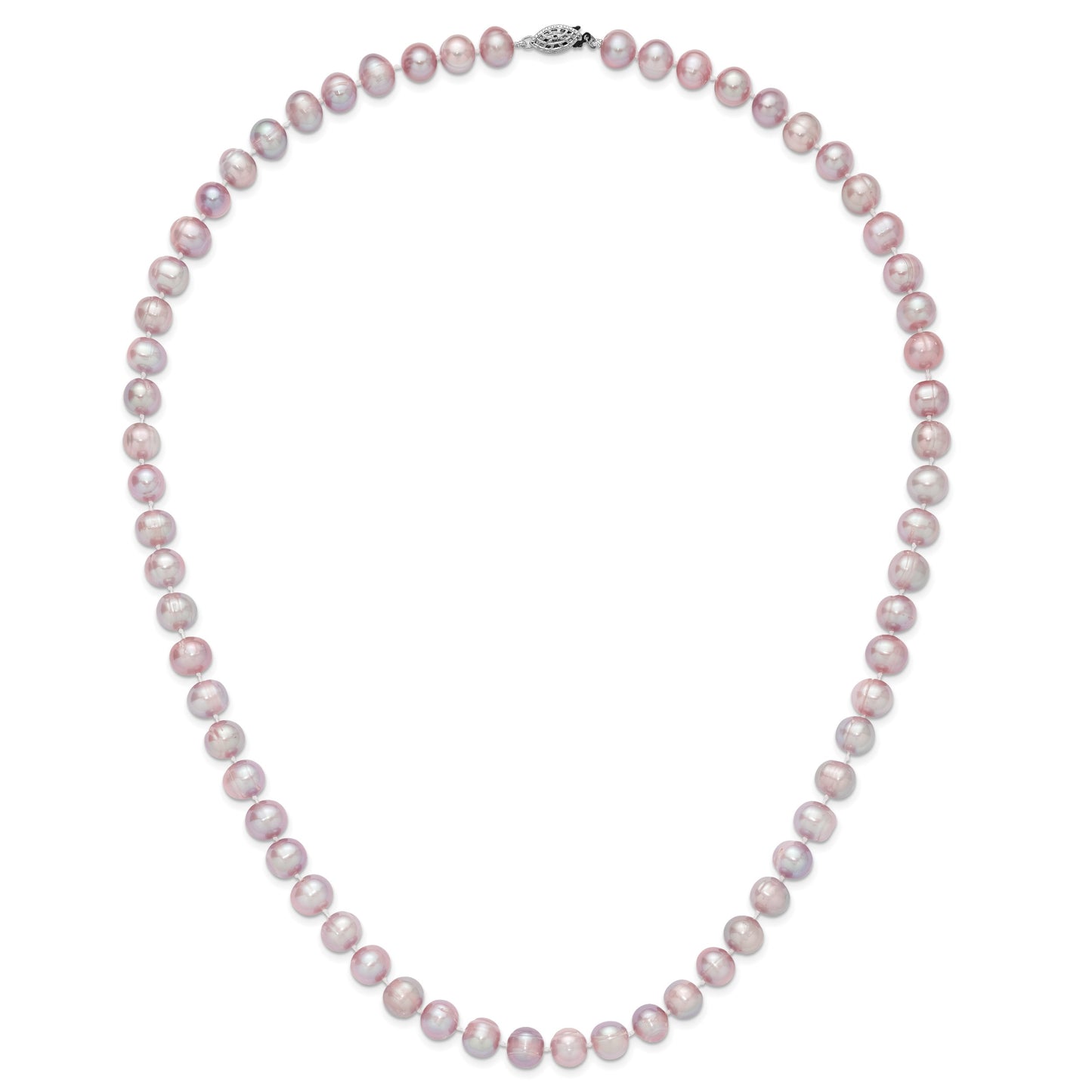 Sterling Silver Rhodium-plated 9-10mm Purple Near-Round Freshwater Cultured Pearl 24 inch Necklace