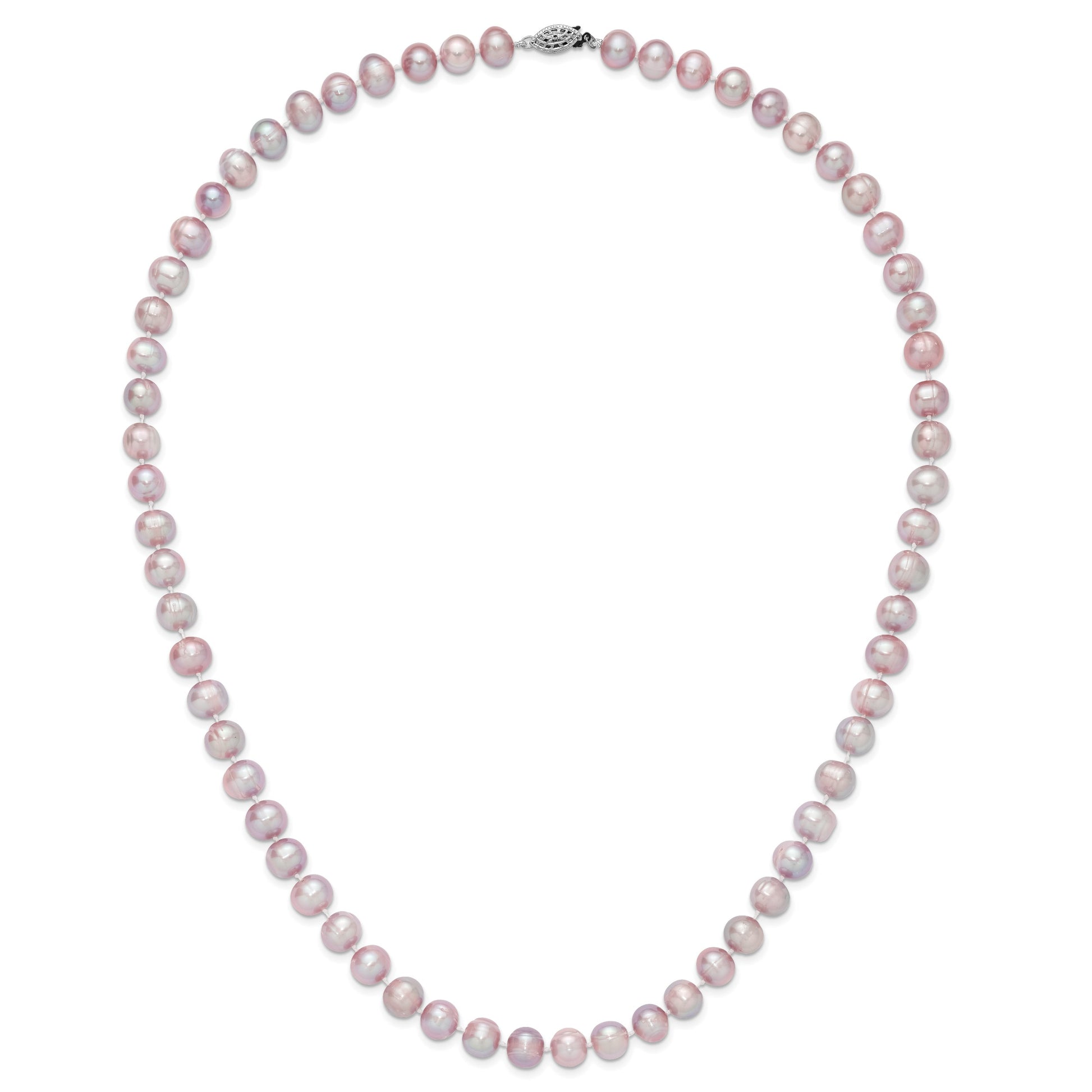 Sterling Silver Rhodium-plated 9-10mm Purple Near-Round Freshwater Cultured Pearl 24 inch Necklace