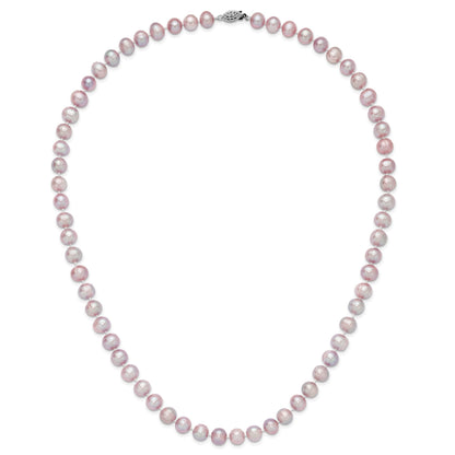 Sterling Silver Rhodium-plated 9-10mm Purple Near-Round Freshwater Cultured Pearl 24 inch Necklace