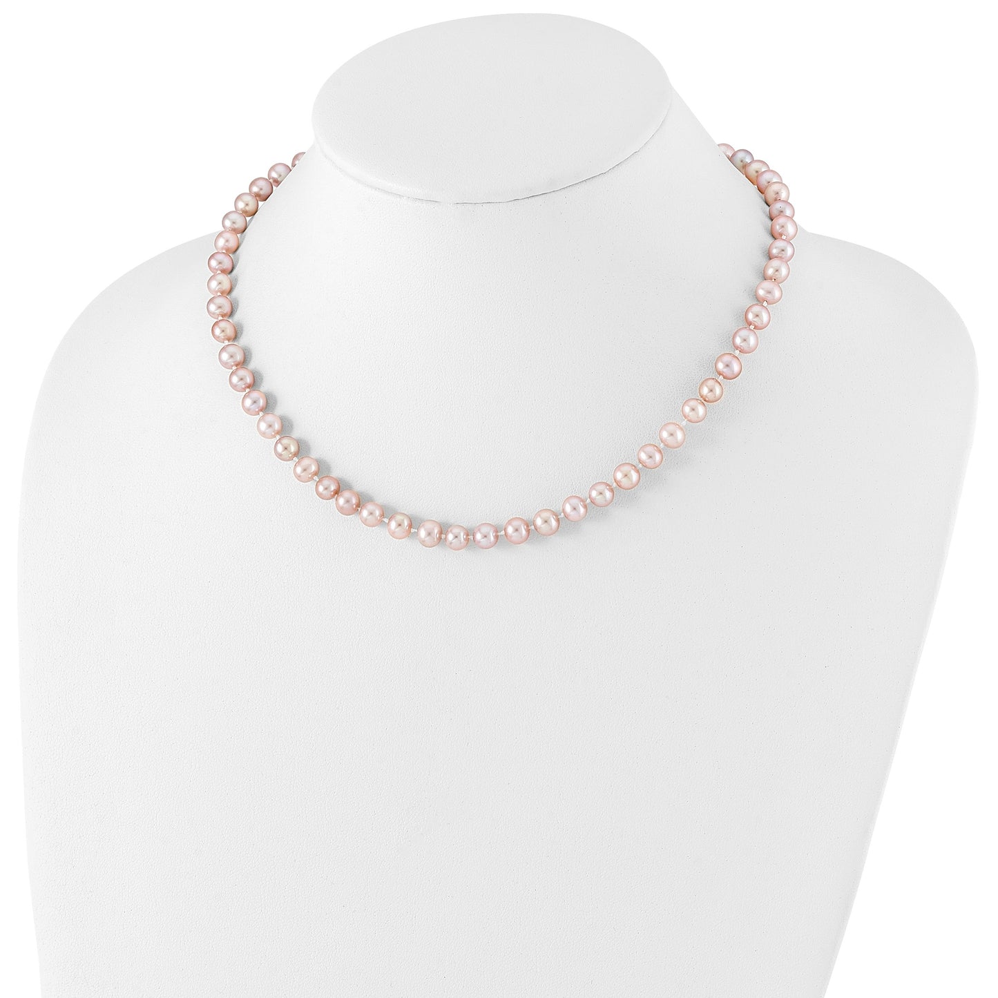 Sterling Silver Rhodium-plated 6-7mm Purple Near-Round Freshwater Cultured Pearl 16 inch Necklace