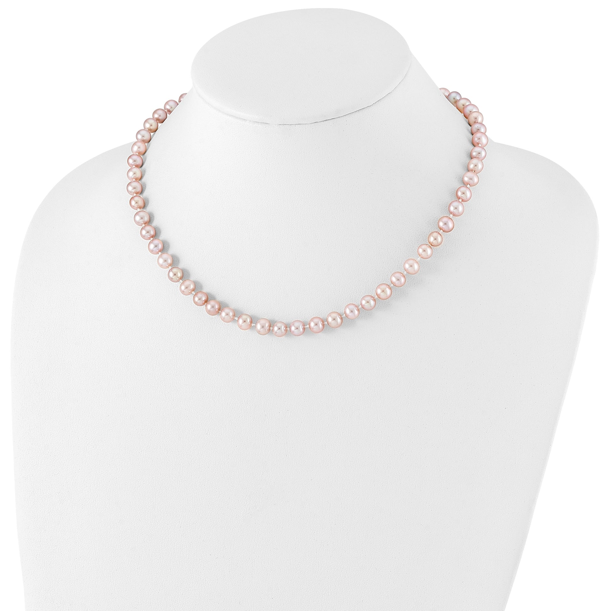 Sterling Silver Rhodium-plated 6-7mm Purple Near-Round Freshwater Cultured Pearl 16 inch Necklace