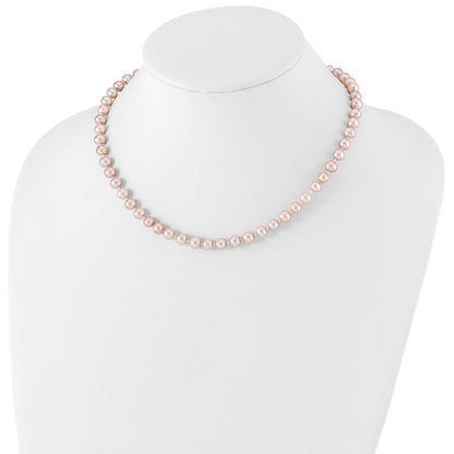 Sterling Silver Rhodium-plated 6-7mm Purple Near-Round Freshwater Cultured Pearl 16 inch Necklace