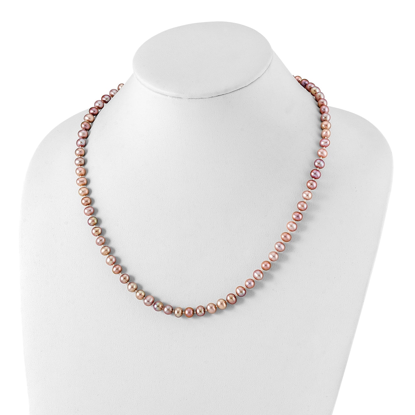 Sterling Silver Rhodium-plated 6-7mm Purple Near-Round Freshwater Cultured Pearl 20 inch Necklace