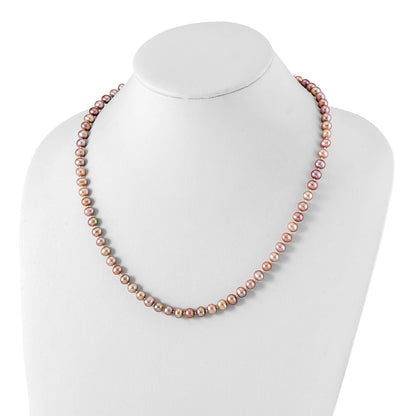 Sterling Silver Rhodium-plated 6-7mm Purple Near-Round Freshwater Cultured Pearl 20 inch Necklace