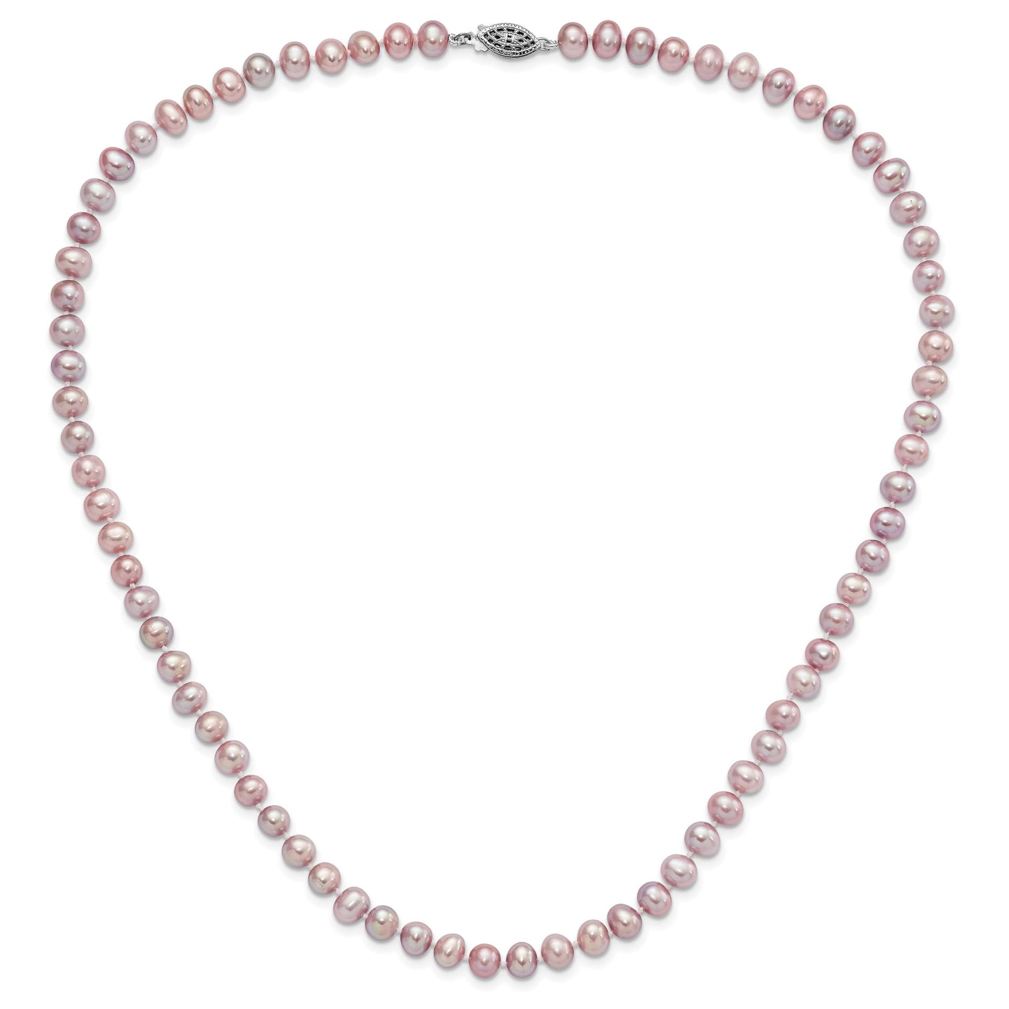 Sterling Silver Rhodium-plated 6-7mm Purple Near-Round Freshwater Cultured Pearl 20 inch Necklace