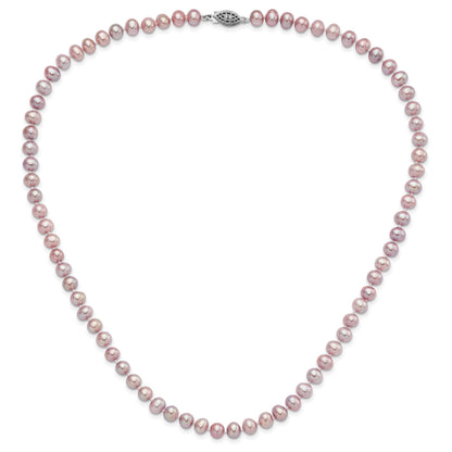 Sterling Silver Rhodium-plated 6-7mm Purple Near-Round Freshwater Cultured Pearl 20 inch Necklace