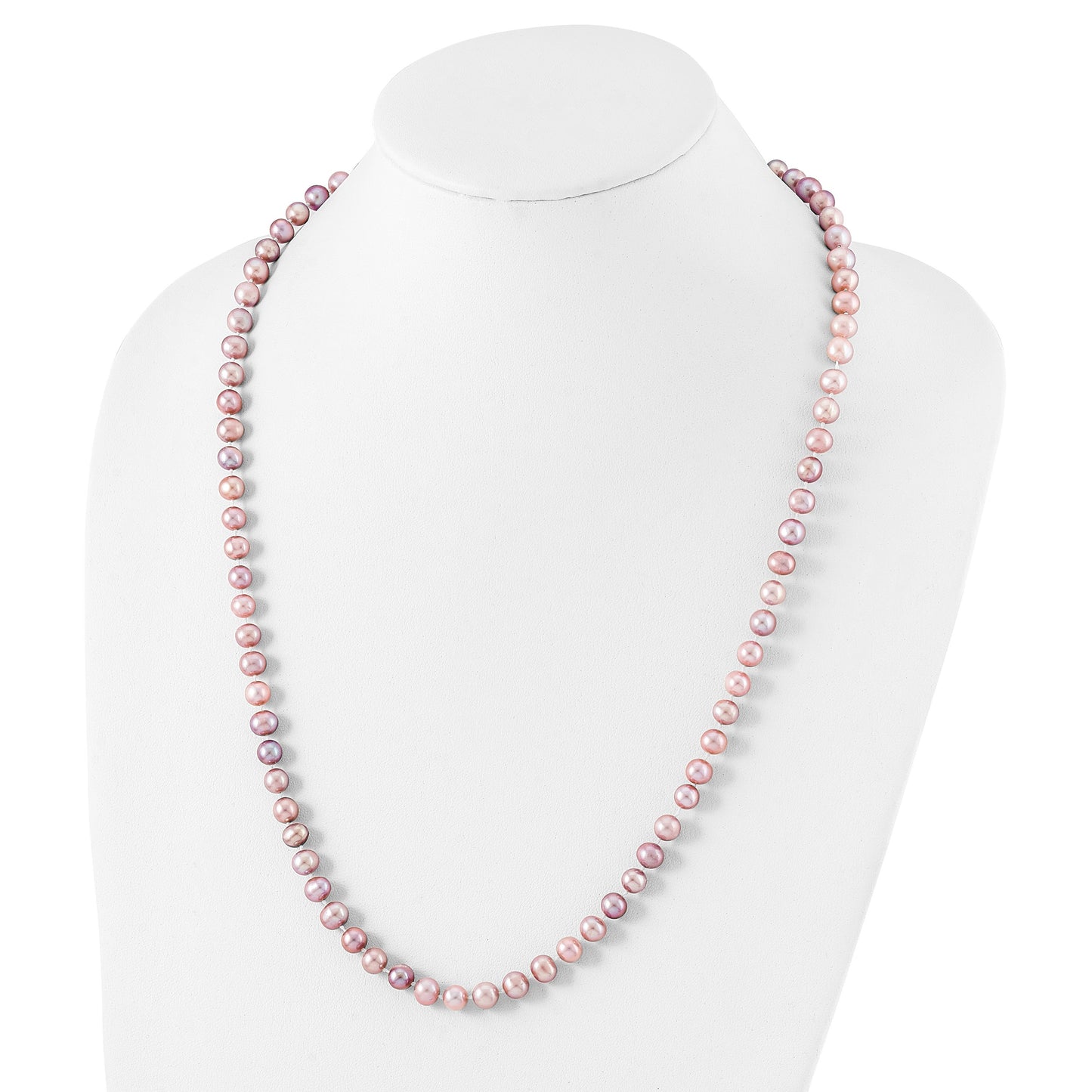 Sterling Silver Rhodium-plated 6-7mm Purple Near-Round Freshwater Cultured Pearl 24 inch Necklace