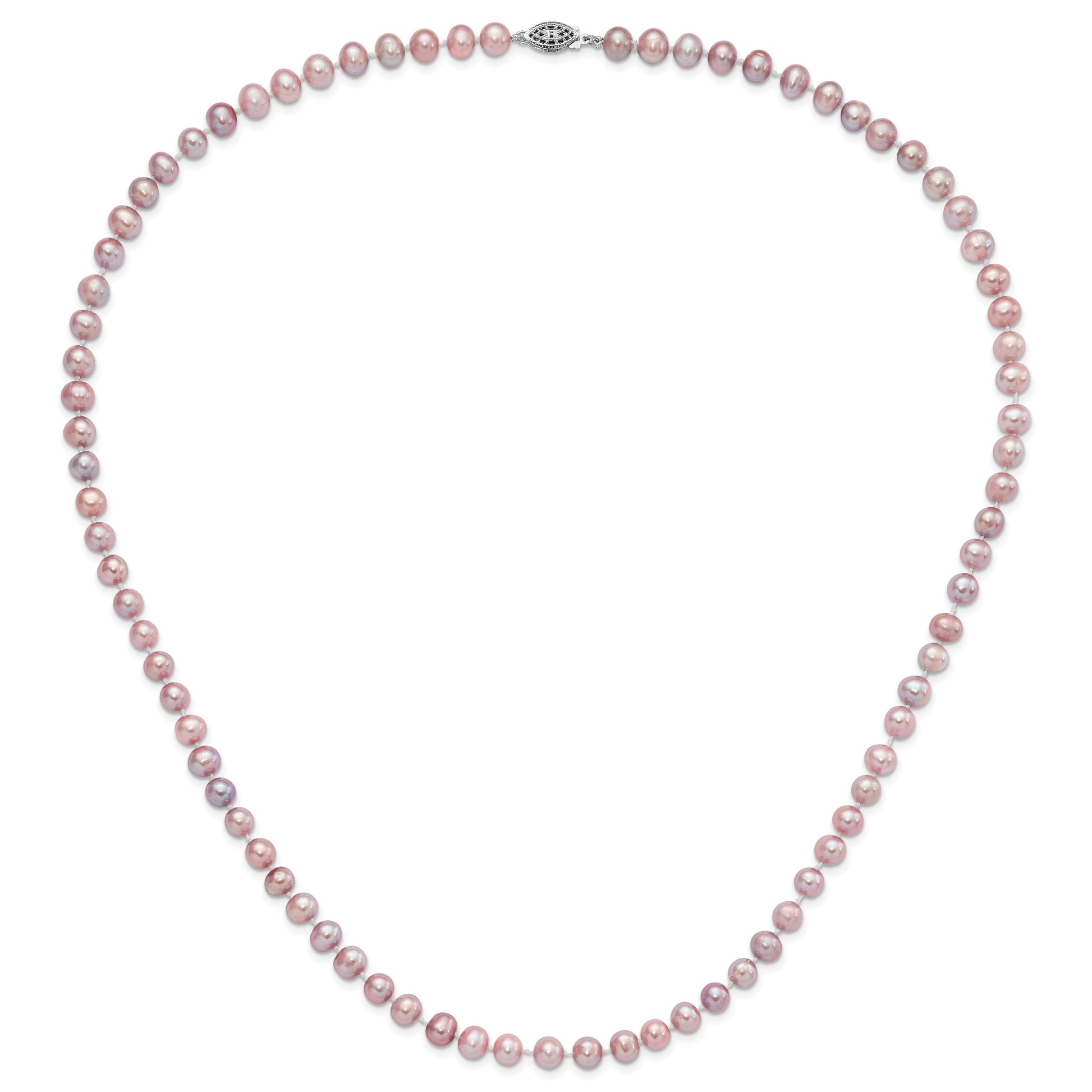 Sterling Silver Rhodium-plated 6-7mm Purple Near-Round Freshwater Cultured Pearl 24 inch Necklace