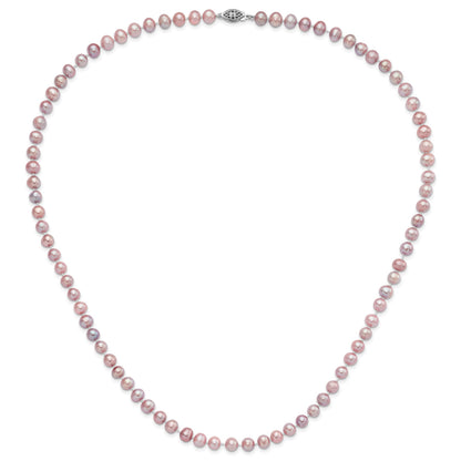 Sterling Silver Rhodium-plated 6-7mm Purple Near-Round Freshwater Cultured Pearl 24 inch Necklace