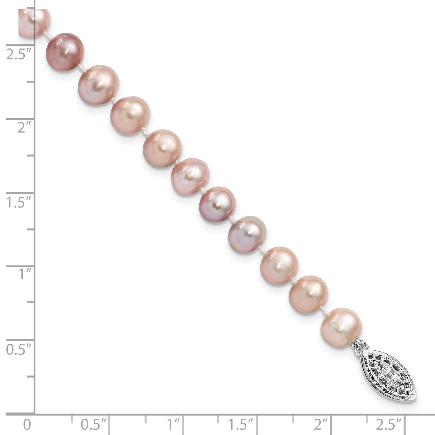 Sterling Silver Rhodium-plated 6-7mm Purple Near-Round Freshwater Cultured Pearl 7.25 inch Bracelet