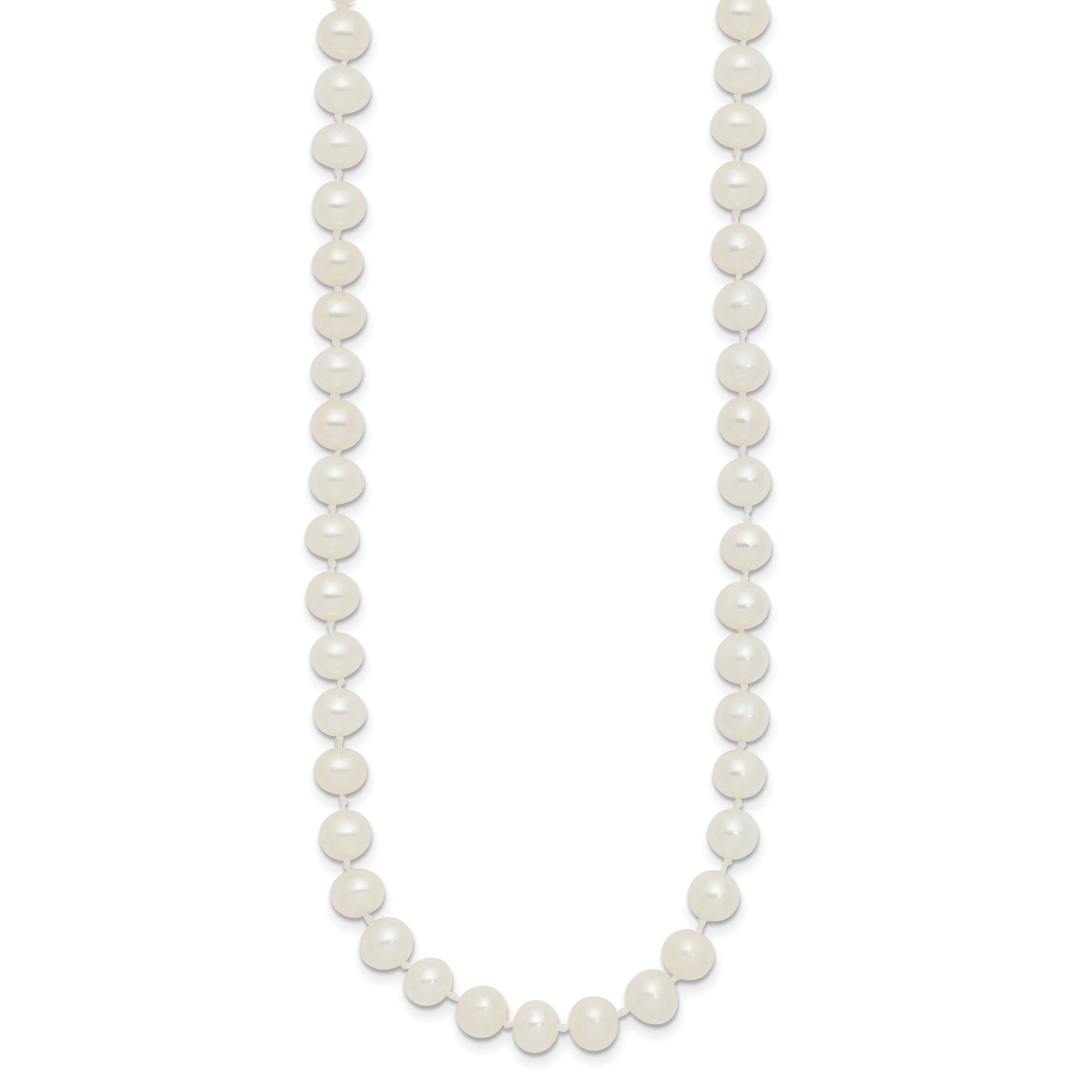 Sterling Silver Rhodium-plated 5-6mm White Near-Round Freshwater Cultured Pearl 16 inch Necklace