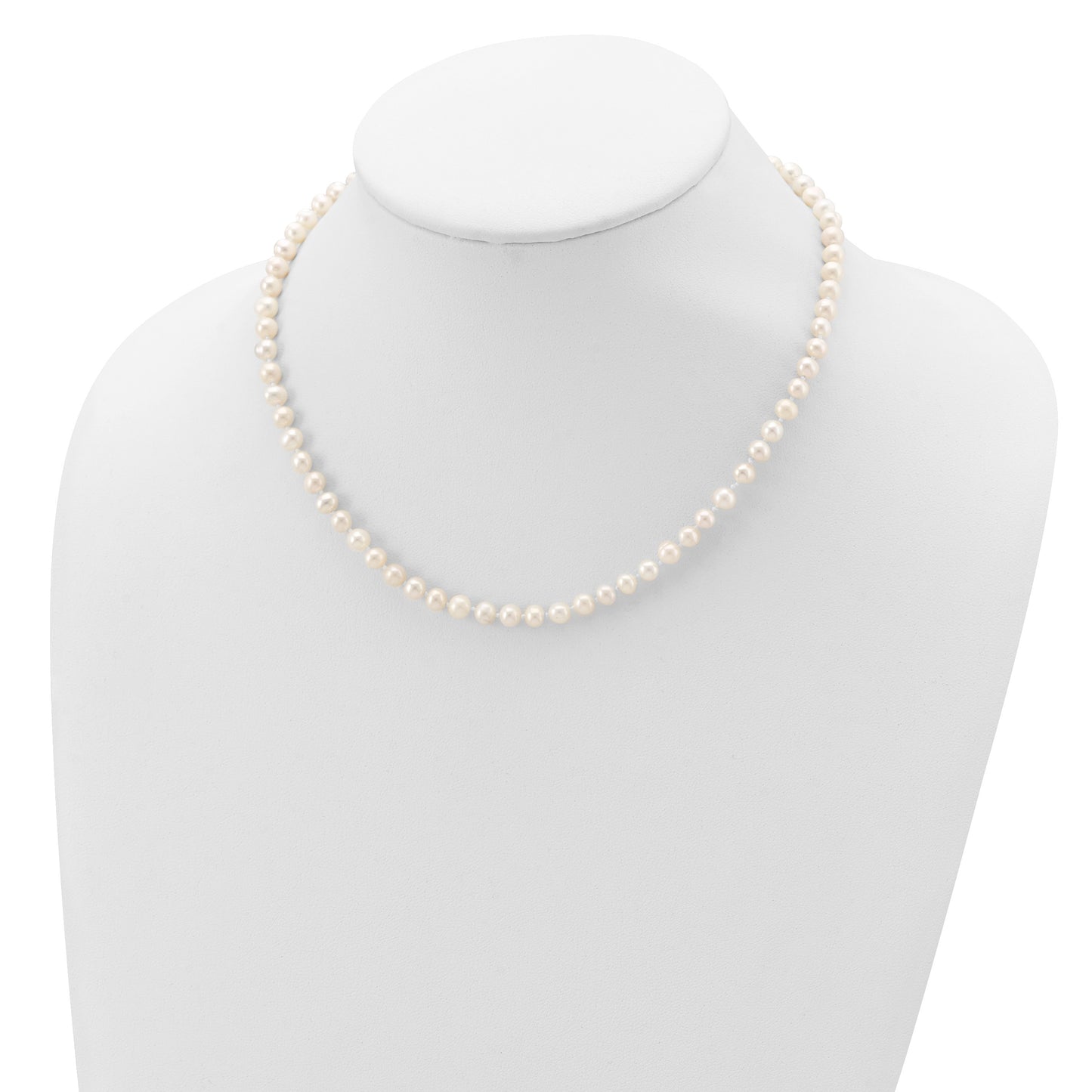 Sterling Silver Rhodium-plated 5-6mm White Near-Round Freshwater Cultured Pearl 16 inch Necklace