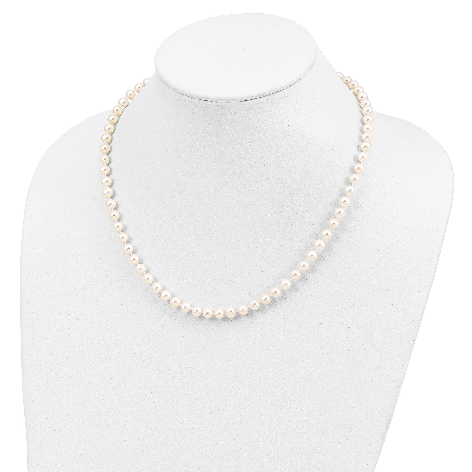 Sterling Silver Rhodium-plated 5-6mm White Near-Round Freshwater Cultured Pearl 18 inch Necklace