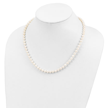 Sterling Silver Rhodium-plated 5-6mm White Near-Round Freshwater Cultured Pearl 18 inch Necklace