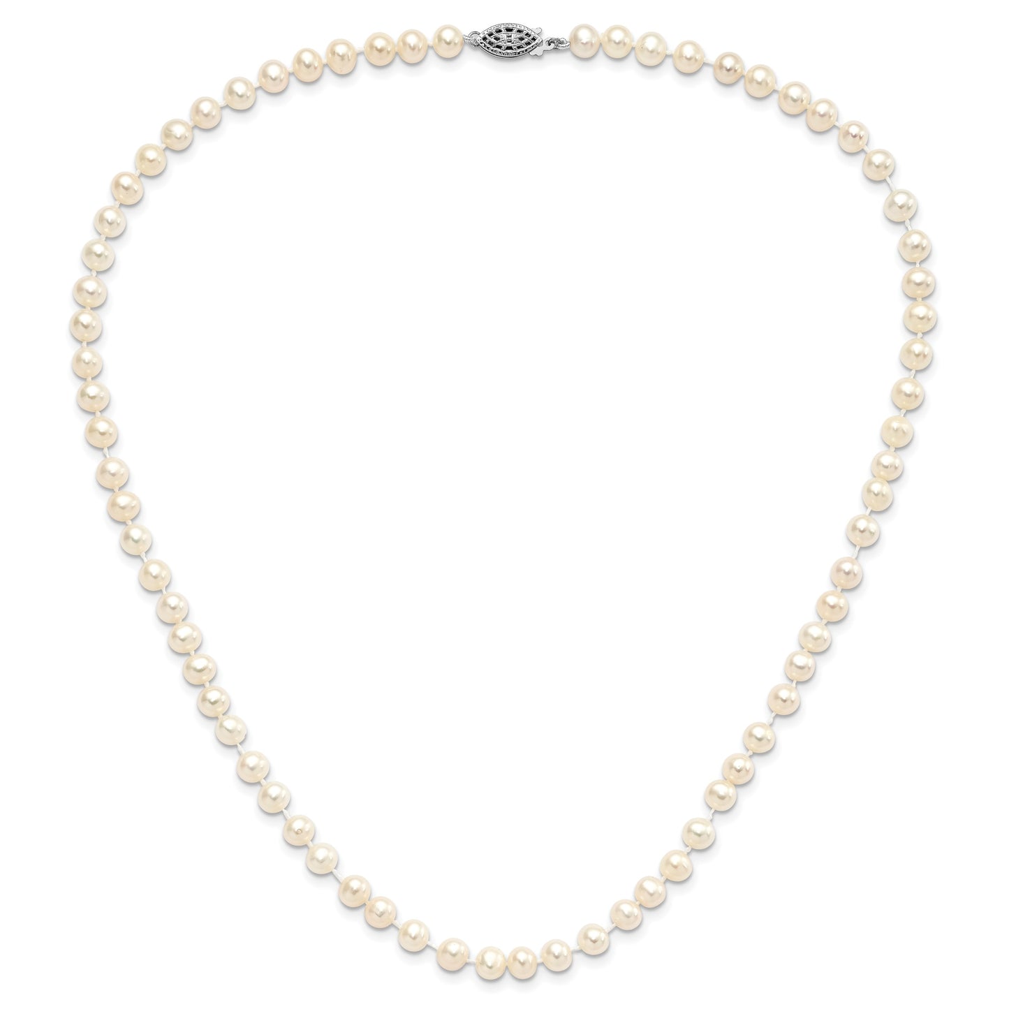 Sterling Silver Rhodium-plated 5-6mm White Near-Round Freshwater Cultured Pearl 18 inch Necklace