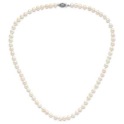 Sterling Silver Rhodium-plated 5-6mm White Near-Round Freshwater Cultured Pearl 18 inch Necklace