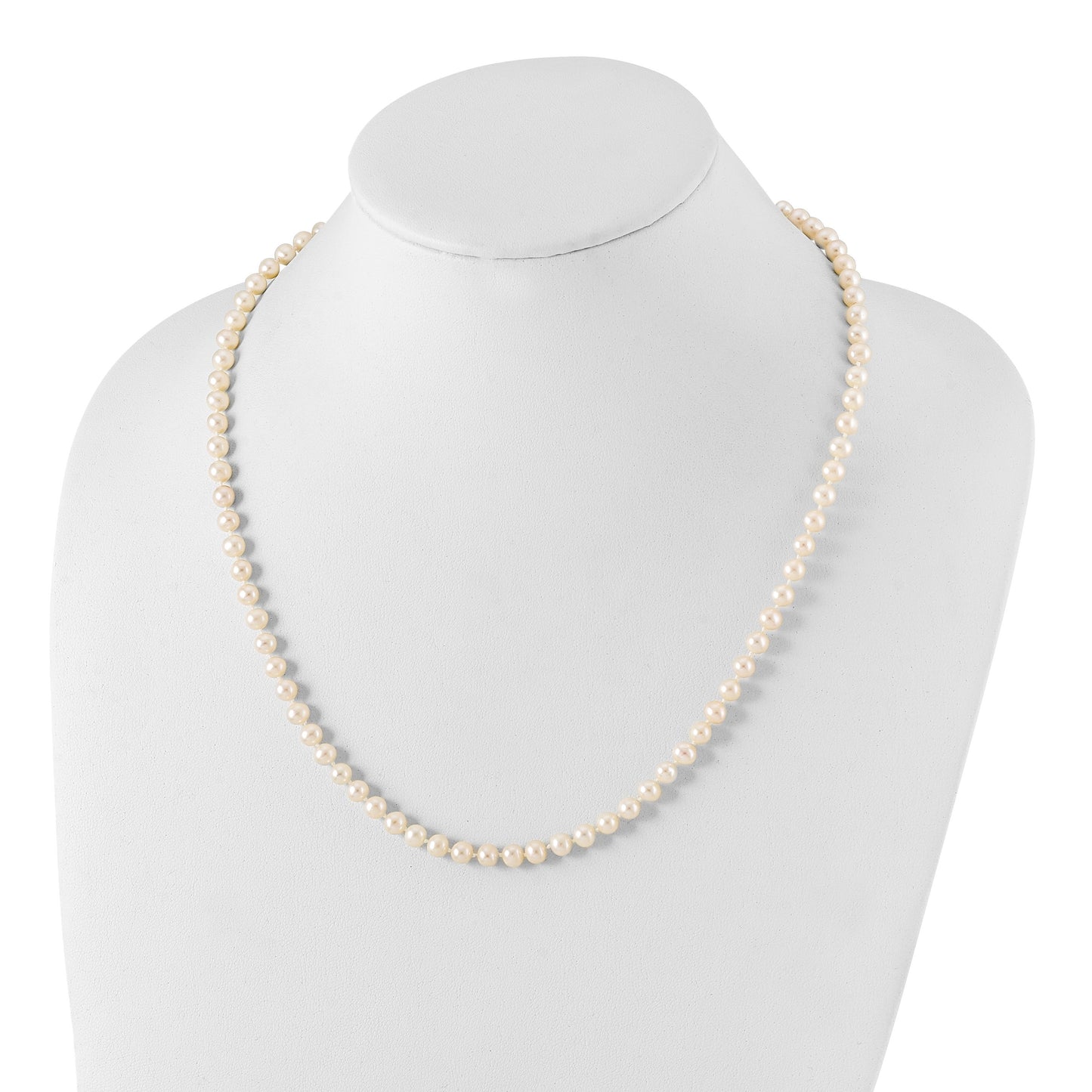 Sterling Silver Rhodium-plated 5-6mm White Near-Round Freshwater Cultured Pearl 20 inch Necklace