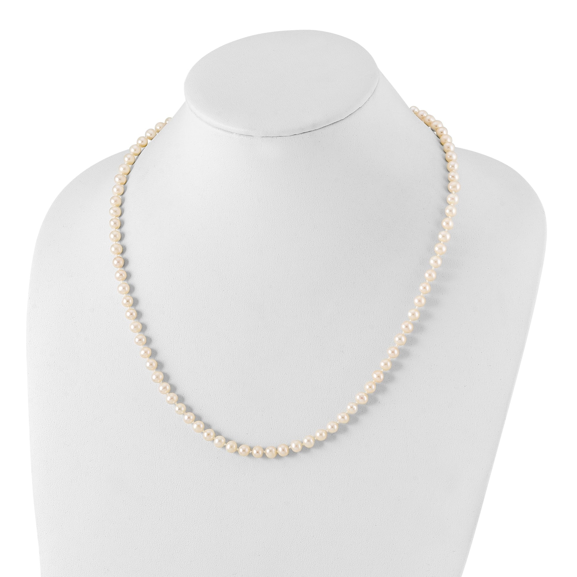 Sterling Silver Rhodium-plated 5-6mm White Near-Round Freshwater Cultured Pearl 20 inch Necklace