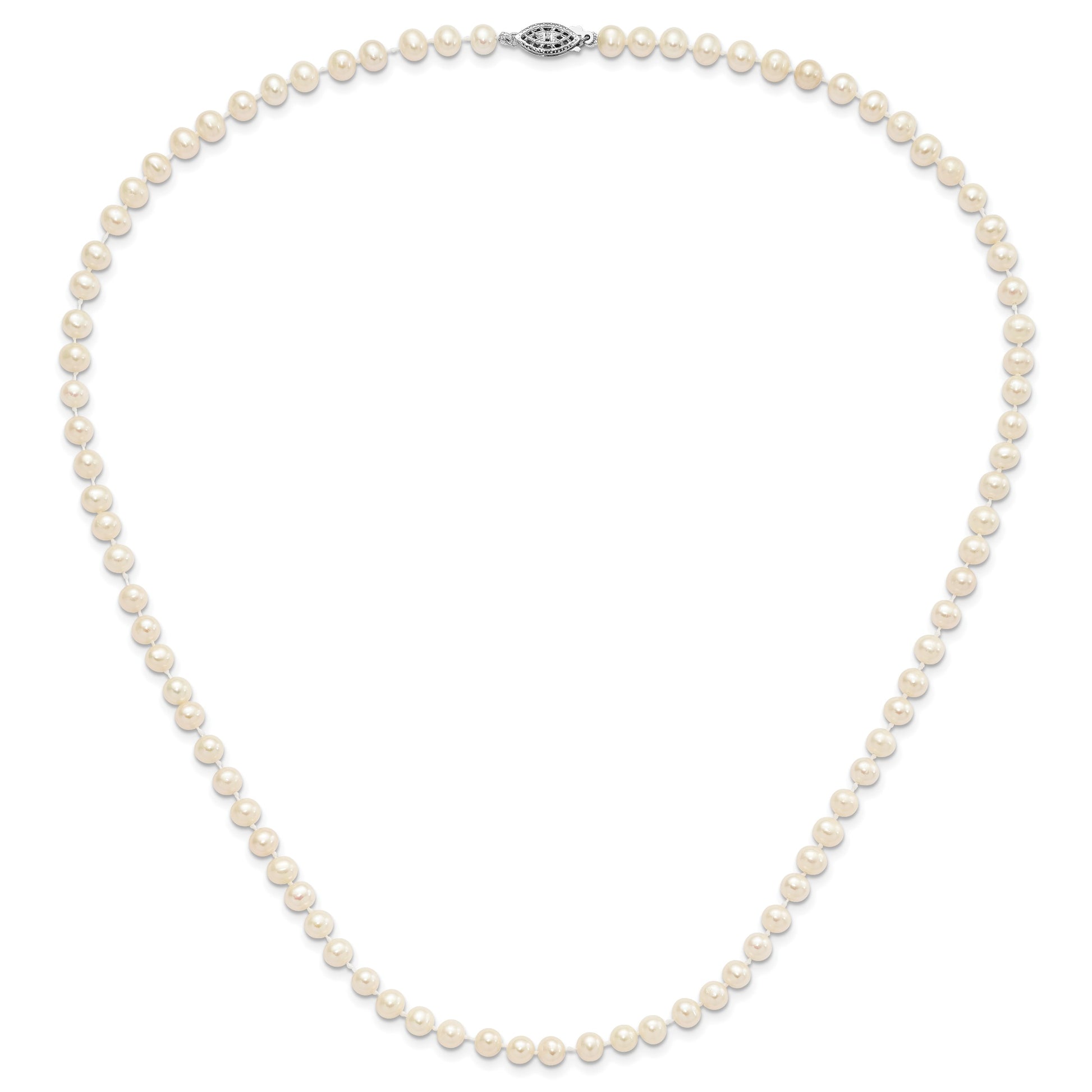 Sterling Silver Rhodium-plated 5-6mm White Near-Round Freshwater Cultured Pearl 20 inch Necklace