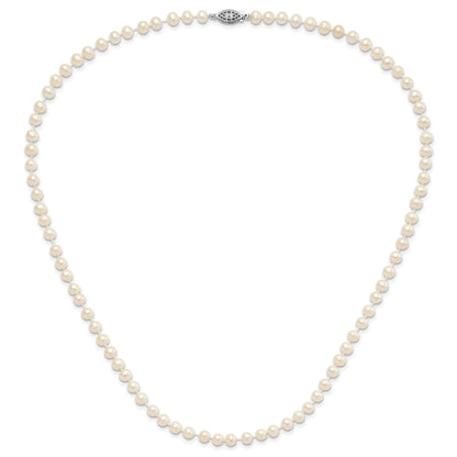 Sterling Silver Rhodium-plated 5-6mm White Near-Round Freshwater Cultured Pearl 20 inch Necklace