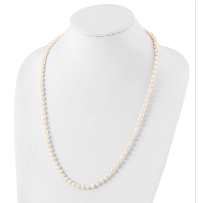 Sterling Silver Rhodium-plated 5-6mm White Near-Round Freshwater Cultured Pearl 24 inch Necklace