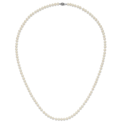 Sterling Silver Rhodium-plated 5-6mm White Near-Round Freshwater Cultured Pearl 28 inch Necklace