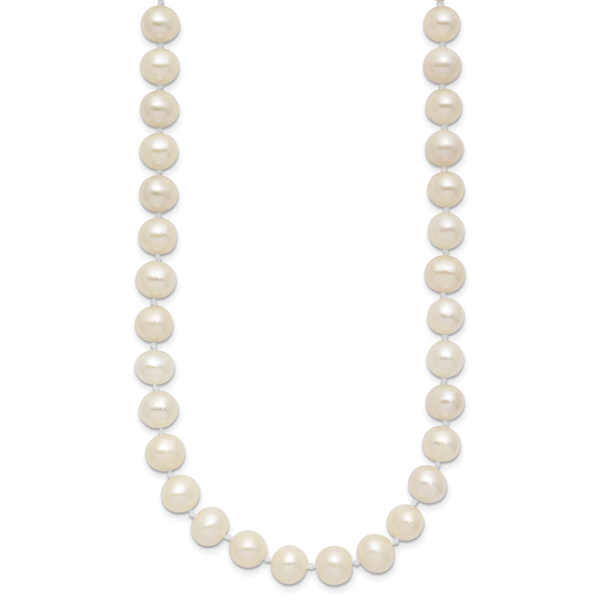 Sterling Silver Rhodium-plated 7-8mm White Near-Round Freshwater Cultured Pearl 20 inch Necklace