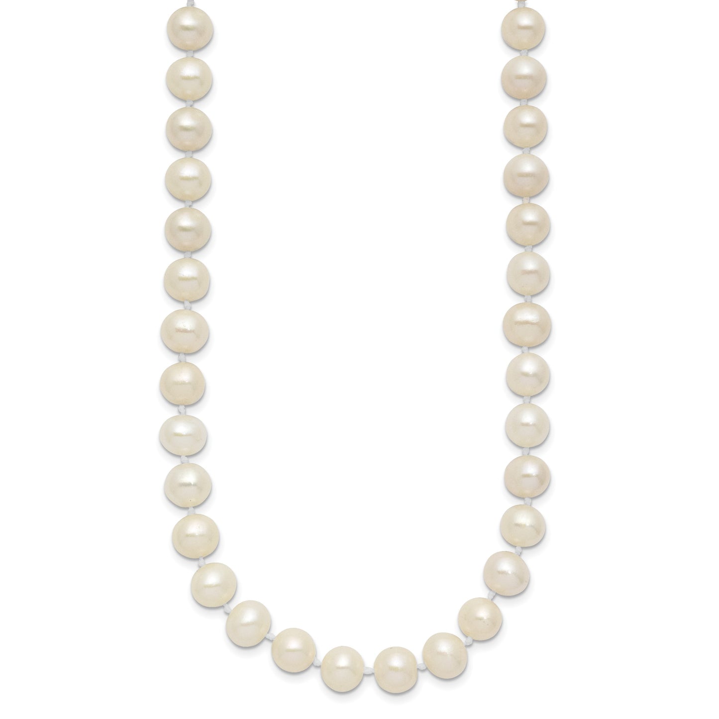 Sterling Silver Rhodium-plated 7-8mm White Near-Round Freshwater Cultured Pearl 24 inch Necklace