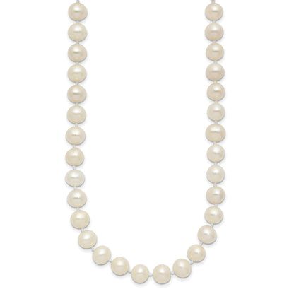 Sterling Silver Rhodium-plated 7-8mm White Near-Round Freshwater Cultured Pearl 24 inch Necklace