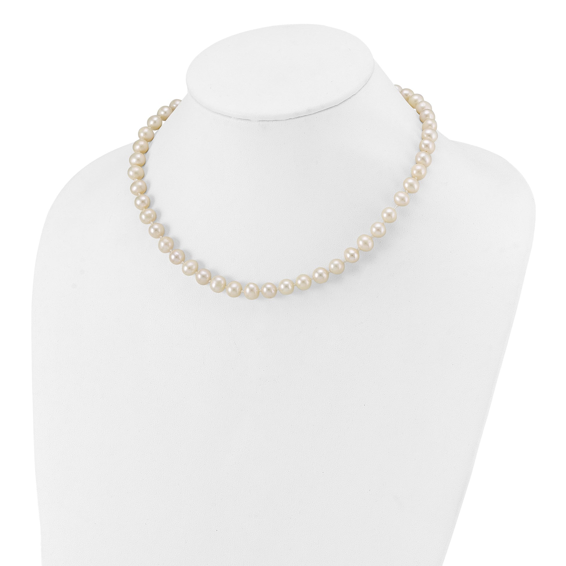 Sterling Silver Rhodium-plated 7-8mm White Near-Round Freshwater Cultured Pearl 16 inch Necklace