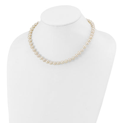 Sterling Silver Rhodium-plated 7-8mm White Near-Round Freshwater Cultured Pearl 16 inch Necklace