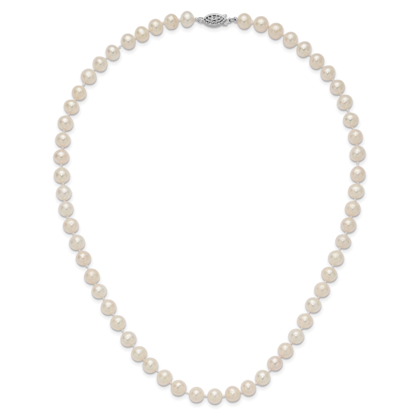 Sterling Silver Rhodium-plated 7-8mm White Near-Round Freshwater Cultured Pearl 18 inch Necklace