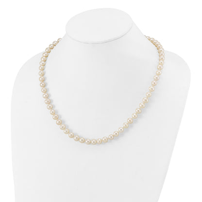 Sterling Silver Rhodium-plated 7-8mm White Near-Round Freshwater Cultured Pearl 20 inch Necklace