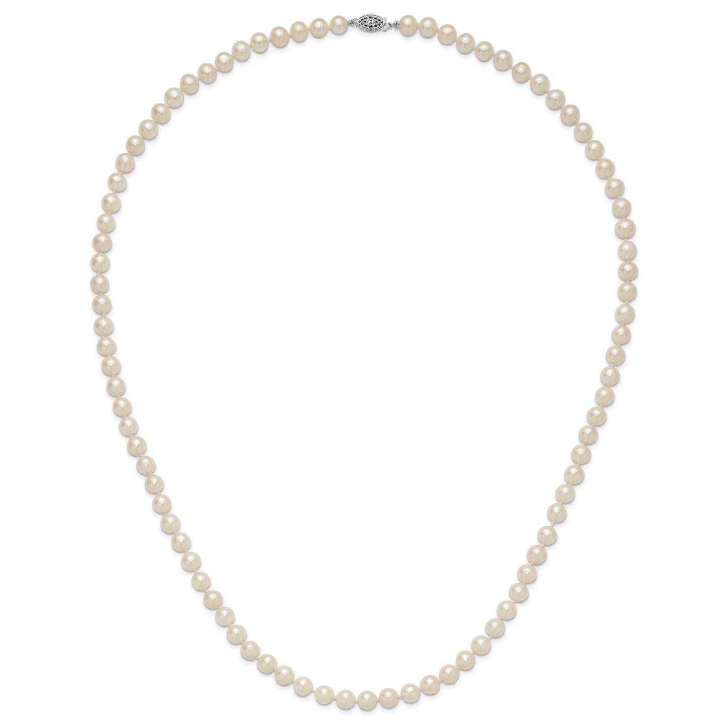Sterling Silver Rhodium-plated 7-8mm White Near-Round Freshwater Cultured Pearl 28 inch Necklace
