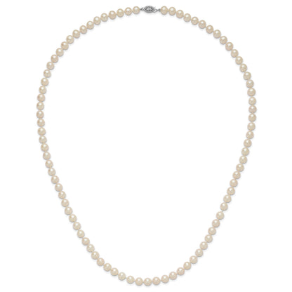 Sterling Silver Rhodium-plated 7-8mm White Near-Round Freshwater Cultured Pearl 28 inch Necklace