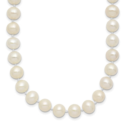 Sterling Silver Rhodium-plated 7-8mm White Near-Round Freshwater Cultured Pearl 20 inch Necklace
