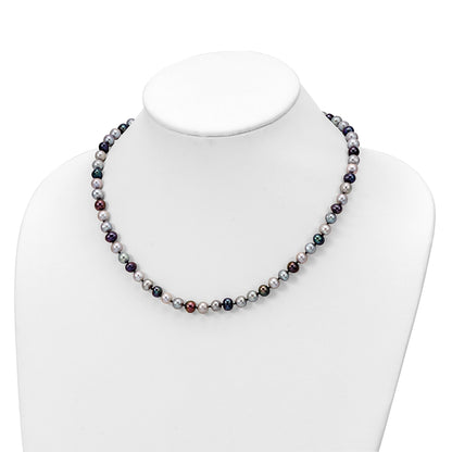 Sterling Silver Rhodium-plated 6-7mm Grey and Black Semi-Round Freshwater Cultured Pearl 18 inch Necklace and 7.25 Bracelet and 3-piece Button Post Earrings Set