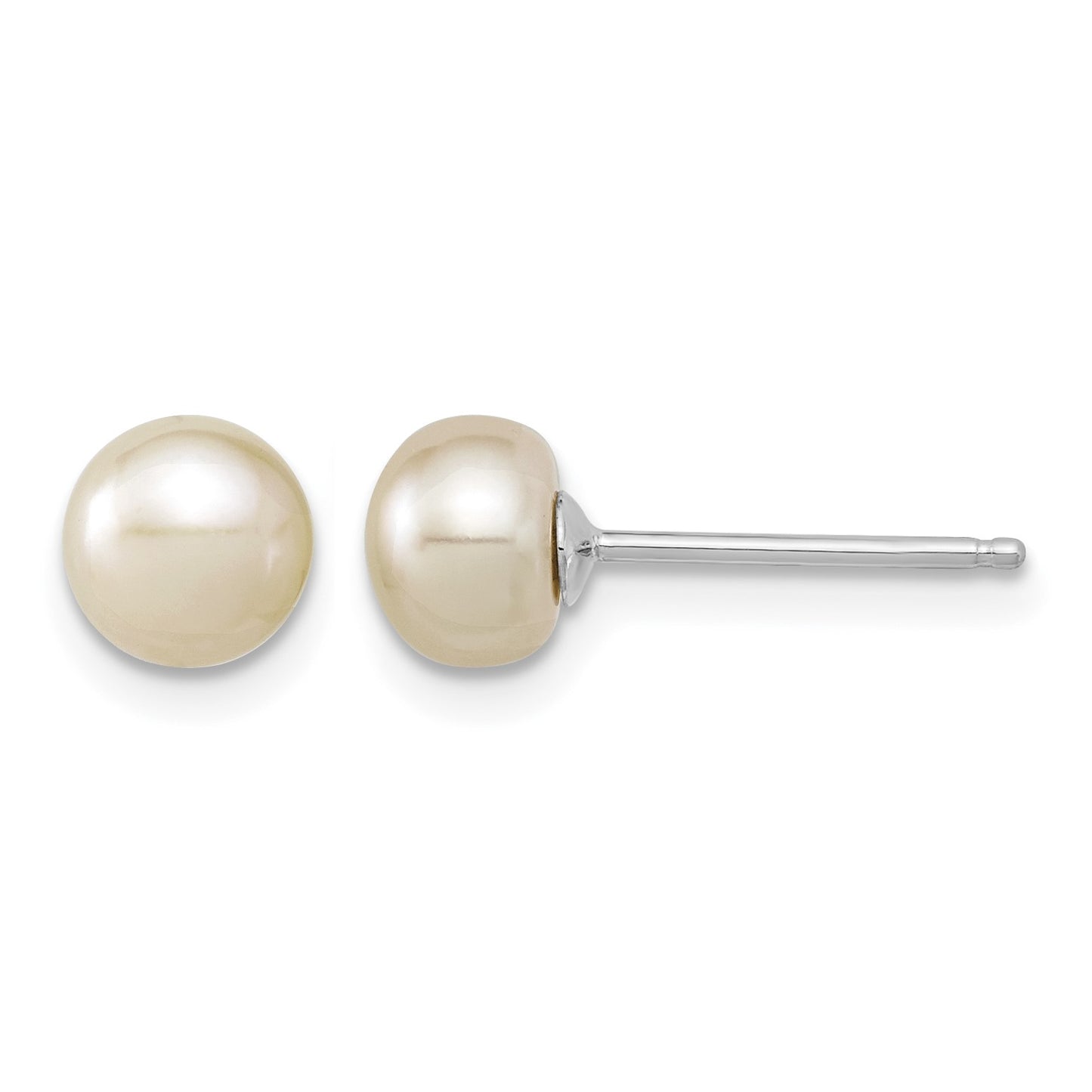 Sterling Silver Rhodium-plated 6-7mm White Semi-Round Freshwater Cultured Pearl 18 inch Necklace, 7.25 in Bracelet and Button Post Earrings Set