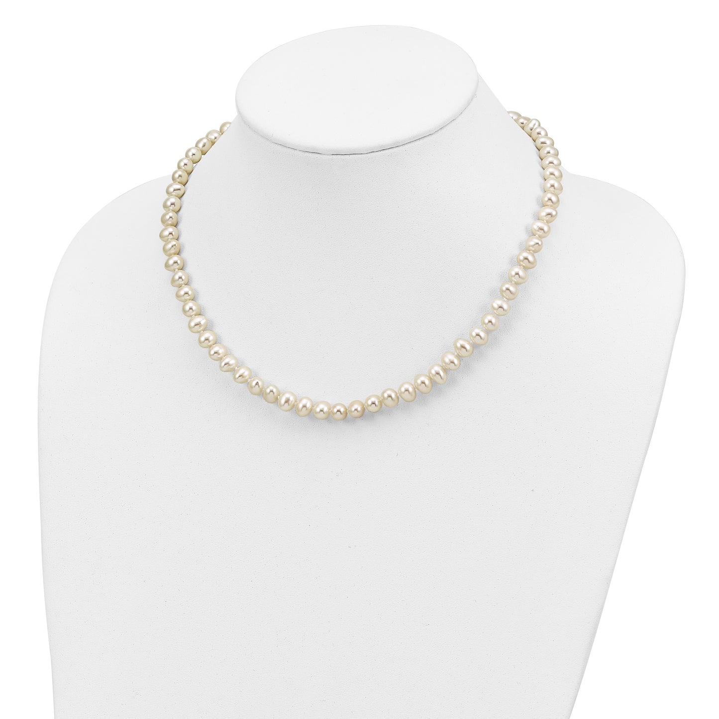 Sterling Silver Rhodium-plated 6-7mm White Semi-Round Freshwater Cultured Pearl 18 inch Necklace, 7.25 in Bracelet and Button Post Earrings Set