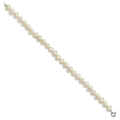 Sterling Silver Rhodium-plated 6-7mm White Semi-Round Freshwater Cultured Pearl 18 inch Necklace, 7.25 in Bracelet and Button Post Earrings Set