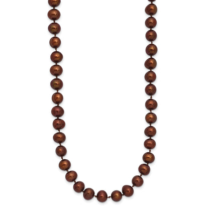 Sterling Silver Rhodium-plated 6-7mm Brown Near-Round Freshwater Cultured Pearl 20 inch Necklace