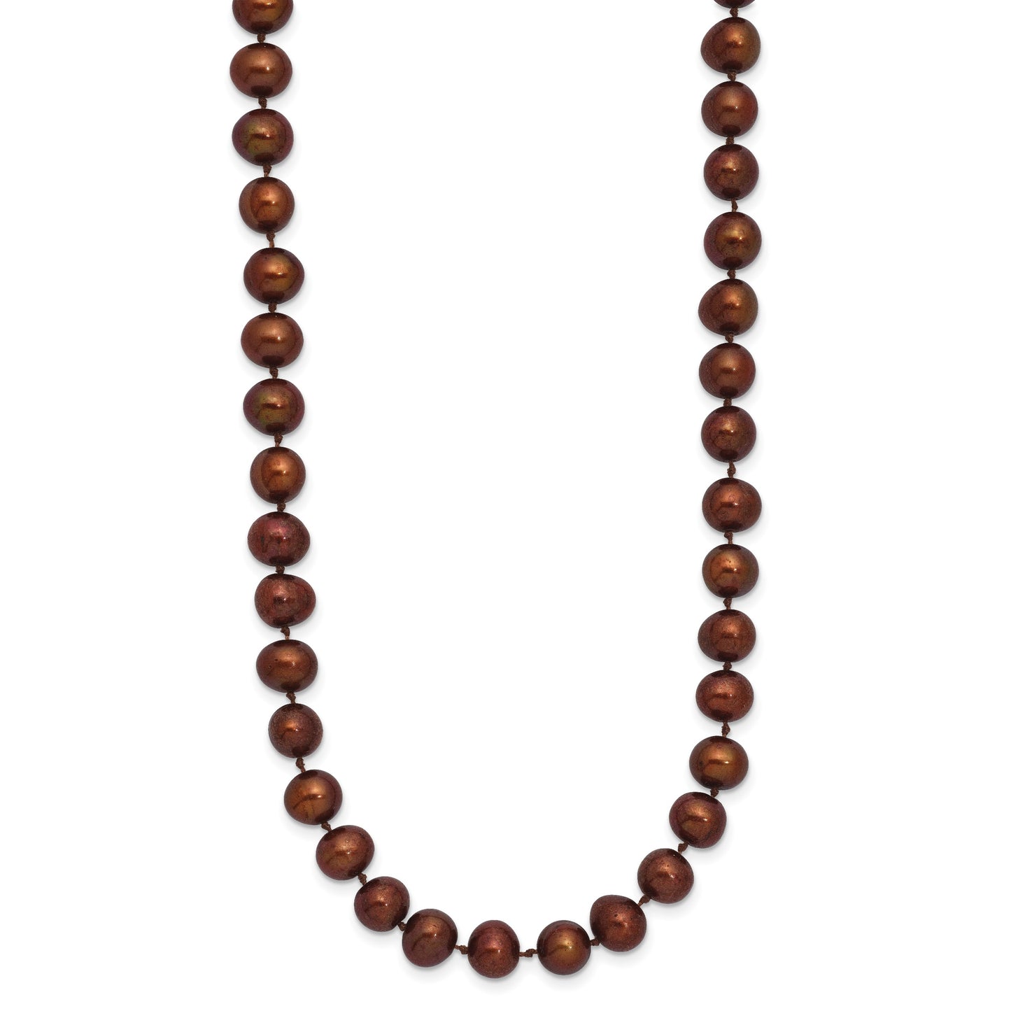 Sterling Silver Rhodium-plated 6-7mm Brown Near-Round Freshwater Cultured Pearl 24 inch Necklace
