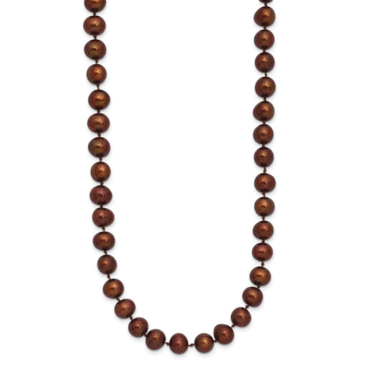 Sterling Silver Rhodium-plated 6-7mm Brown Near-Round Freshwater Cultured Pearl 16 inch Necklace