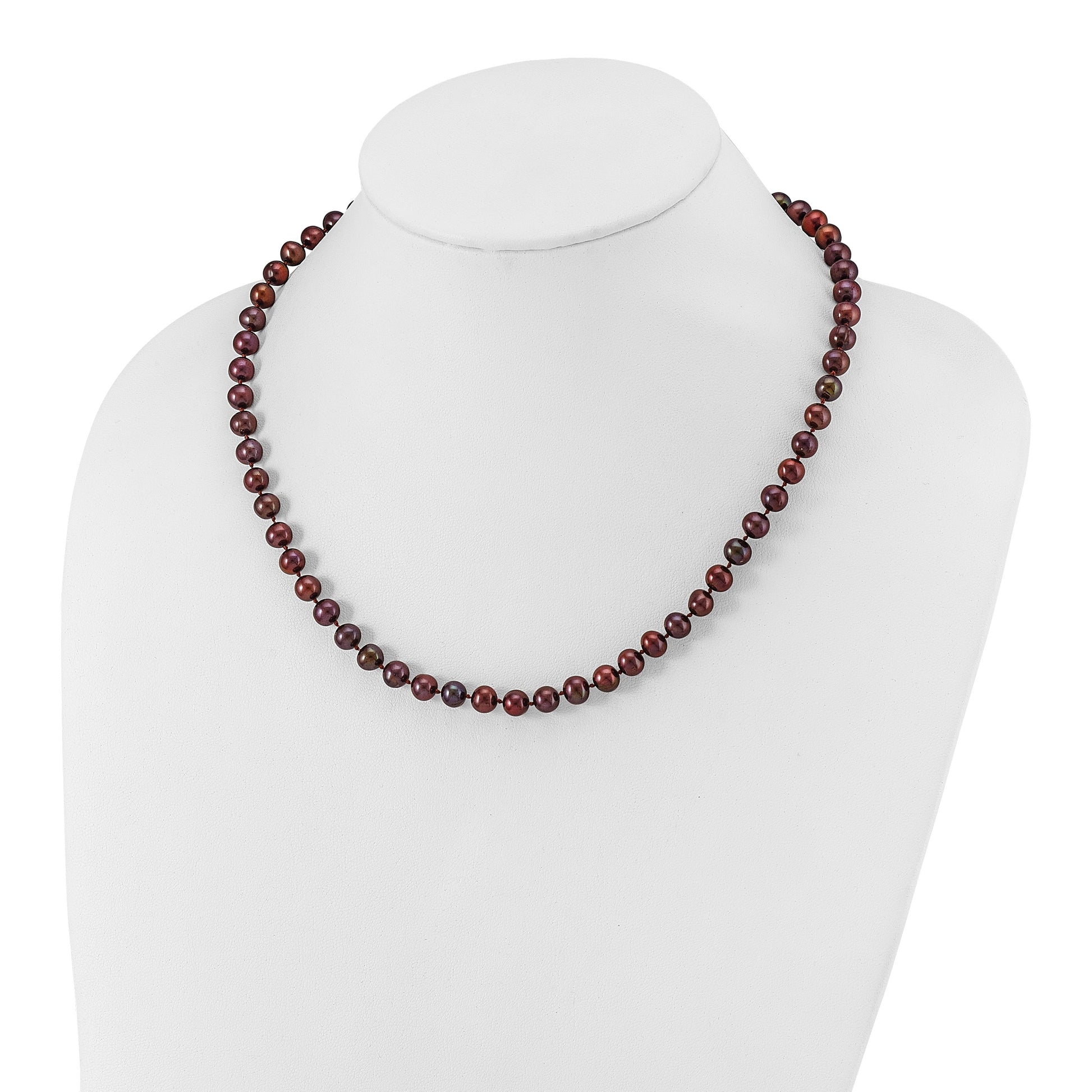 Sterling Silver Rhodium-plated 6-7mm Brown Near-Round Freshwater Cultured Pearl 18 inch Necklace