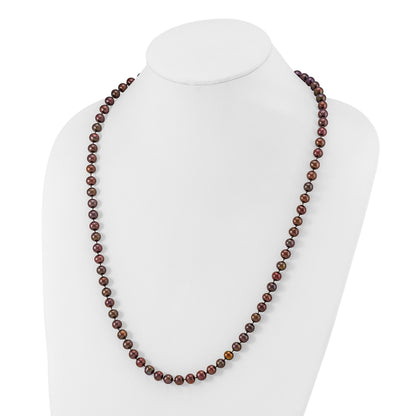 Sterling Silver Rhodium-plated 6-7mm Brown Near-Round Freshwater Cultured Pearl 24 inch Necklace